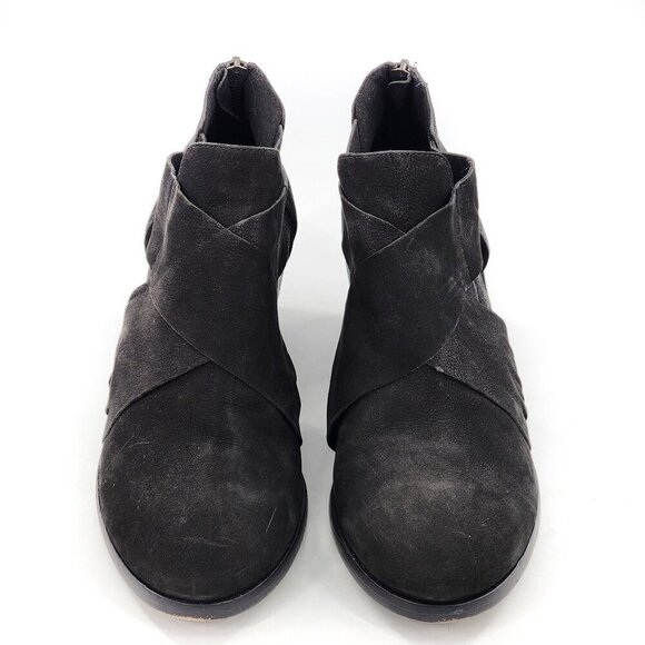 EILEEN FISHER Walt Cross Strap Bootie Black Nubuck Leather Zip - Picture 4 of 11